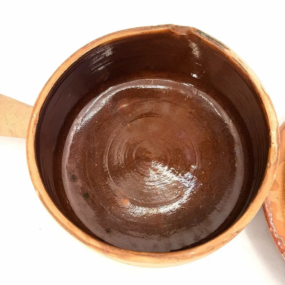 Vintage French Clay Pottery Rustic Terracotta Cooking Pot with Lid